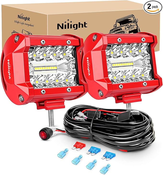 Nilight LED Light Bar 2PCS 60W 4Inch Triple Row Spot Flood Combo Lights by Nilight