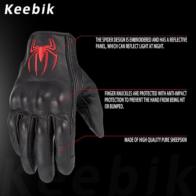 Goatskin Leather Motorcycle Motorbike Powersports Racing Gloves Reflective - Image 2
