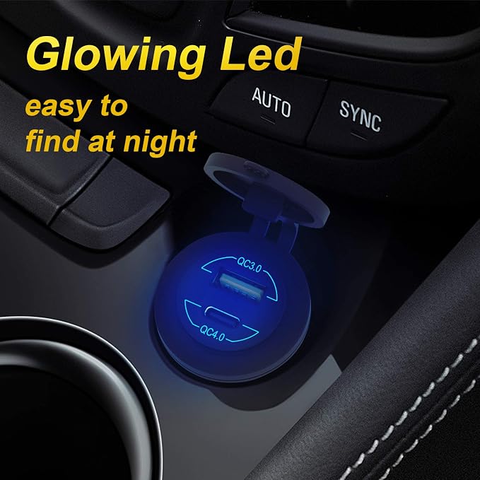 12V USB Outlet - 90W Dual Ports QC4.0 PD & Quick Charge3.0 Car Charger Socket - - Image 7