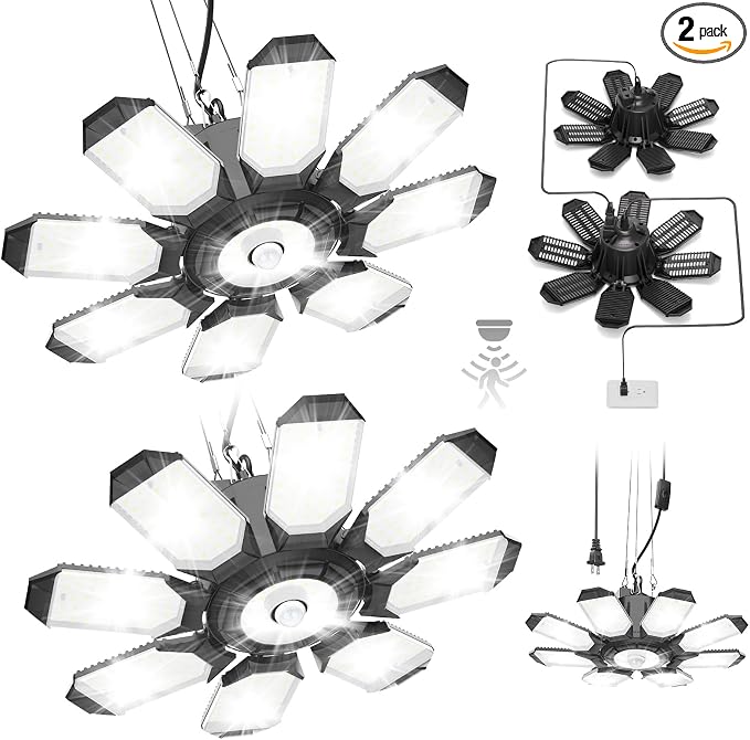 TANBABY 2 Pack Motion Sensor Garage Light, Deformable Garage Lights Ceiling LED by Tanbaby