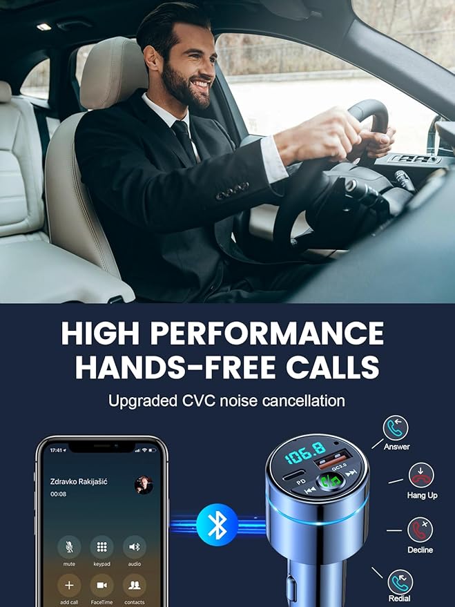 FM Transmitter for Car Bluetooth 5.3, All-Metal PD 20W & QC3.0 18W Fast Charger - Image 4