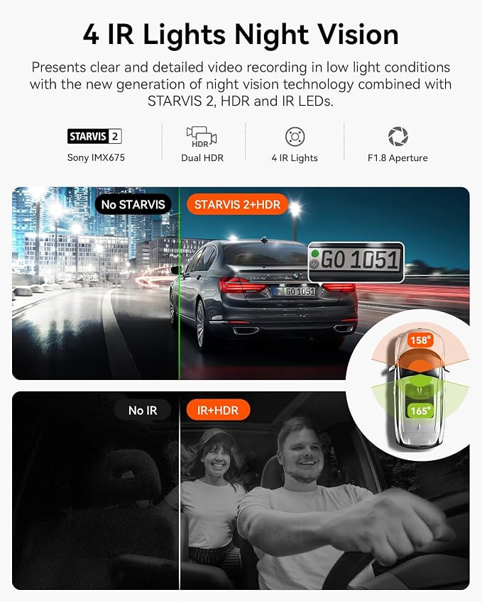 Vantrue N2X 2.7K Uber Dash Cam Front and Inside, 5G WiFi Dual Dash Camera - Image 3