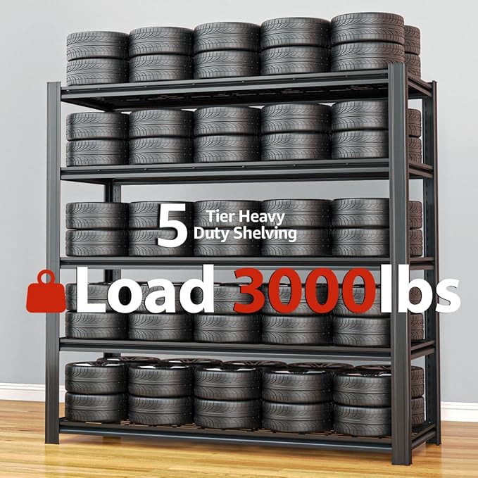 84" H x 55.12" W 5 Tier Metal Garage Shelves, 3000 LBS Heavy Duty Adjustable - Image 7