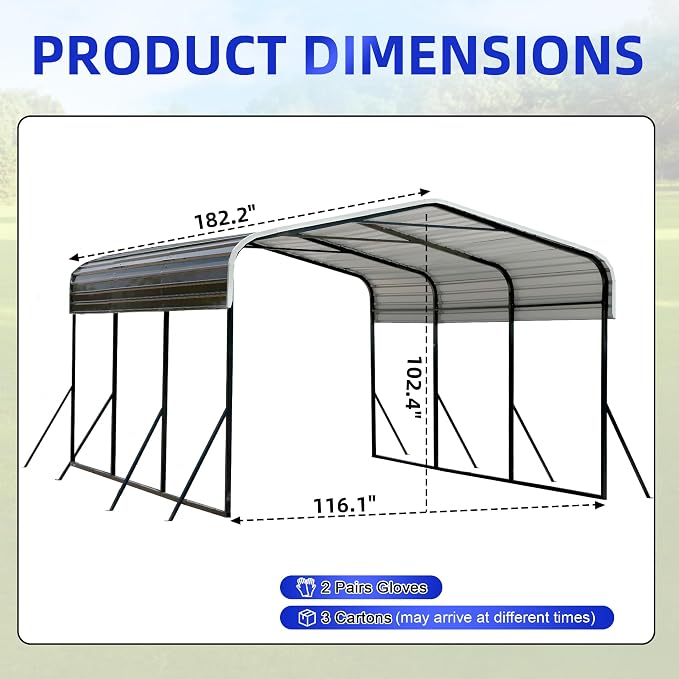 10x15 Metal Carport with Base Fixings Heavy Duty Garage Outdoor Chrome Plated - Image 2