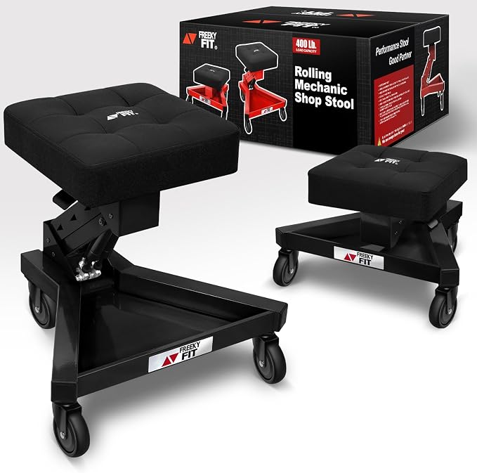 Mechanic Stool with Wheels, Hydraulic Adjustable Shop Stool on Wheels, Garage by FreekyFit