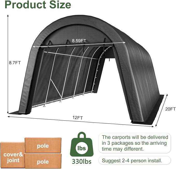 Portable Garage, Carport Canopy 12x20 FT Heavy Duty Car Port - Image 5