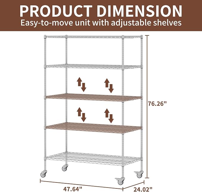 5-Tier Metal Storage Shelving Unit, Adjustable Storage Rack Display Shelves - Image 3