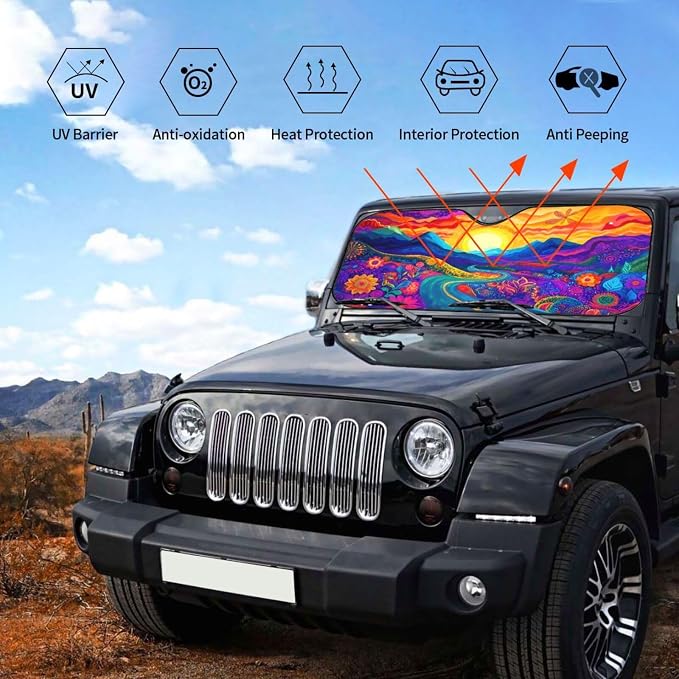 Abstract Flower Sunrise Car Sun Shade Windshield Sunshade Foldable Front Window - Image 5