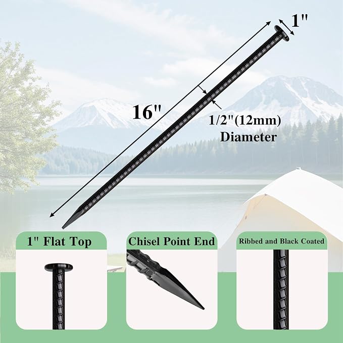 16 Inch Rebar Stakes 10 Pack Heavy Duty Ground Anchors 1/2 Inch Diameter - Image 2