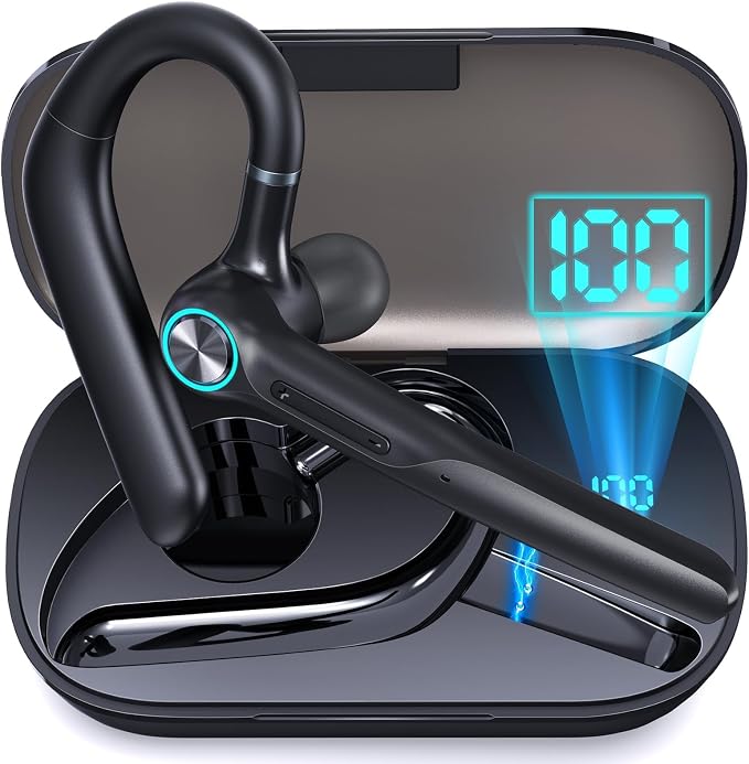 Bluetooth Headset Wireless Earpiece 60Hrs Playback Built-in Dual Mic Noise by Eumspo