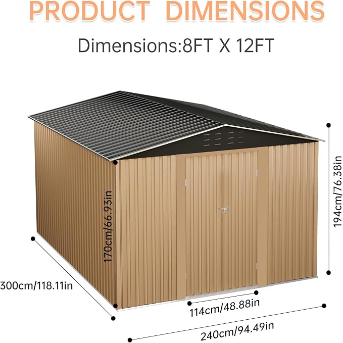 Outdoor Storage Shed, 8x12 FT Metal Garden Shed - Image 2