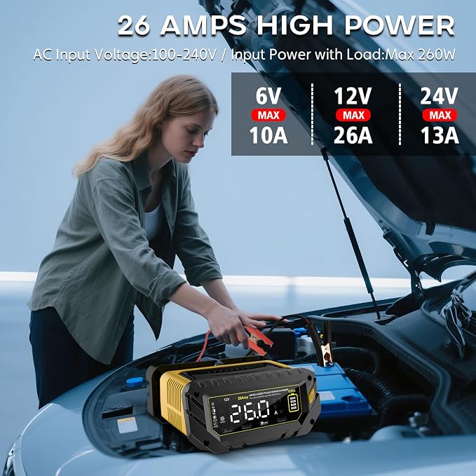 Battery Charger 0-26A 6V/12V/24V Lithium LiFePO4 Lead Acid, Fully Automatic Car - Image 2