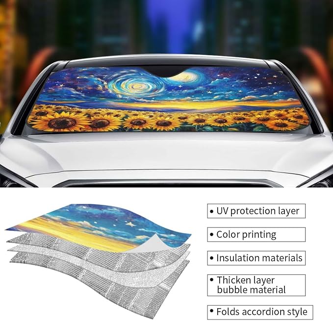 Vintage Sunflower Car Sun Shade Windshield Sunshade Foldable Front Window - Image 5