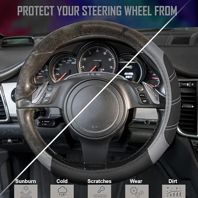 CAR PASS Line Rider Microfiber Leather Sporty Steering Wheel Cover Universal - Image 4