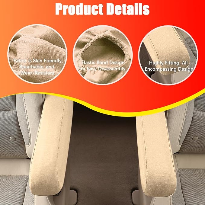 2PC Car Front Seat Armrest Covers, Universal Size Seat Arm Rest Cover, Flat - Image 3