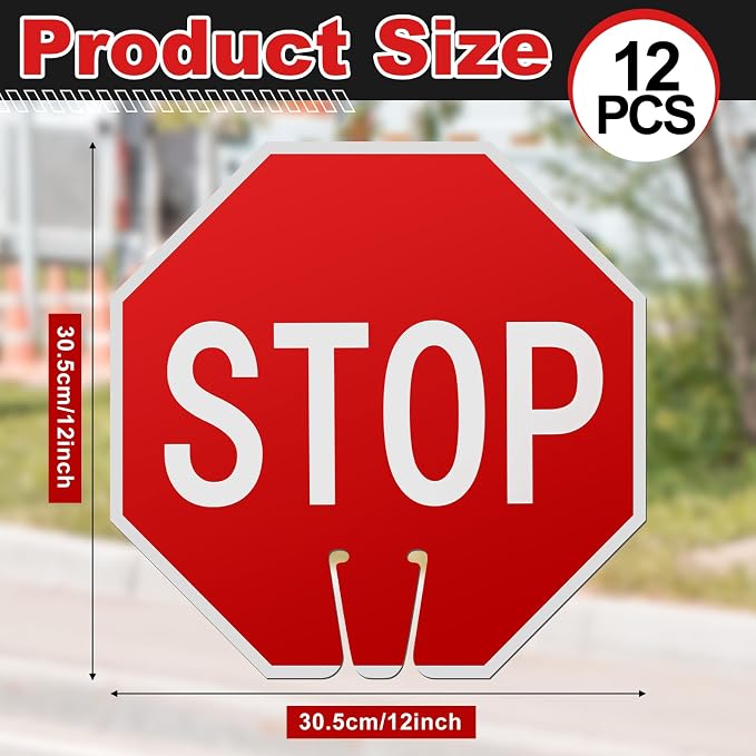 Geetery 12 Pcs Stop Signs 12 x 12 Inches PVC Traffic Cones Top Warning Signs - Image 2