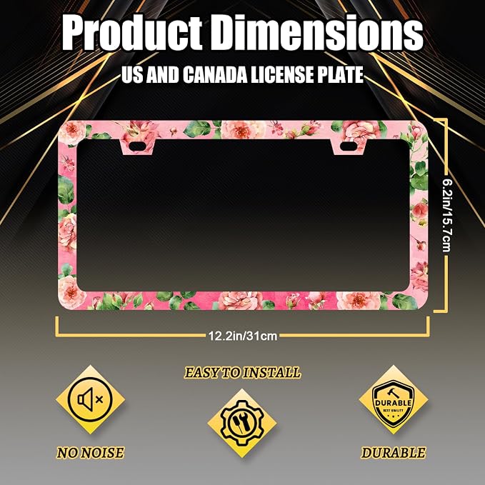 Watercolor Roses License Plate Frame Pink Floral Flower License Plate Holder - Image 2
