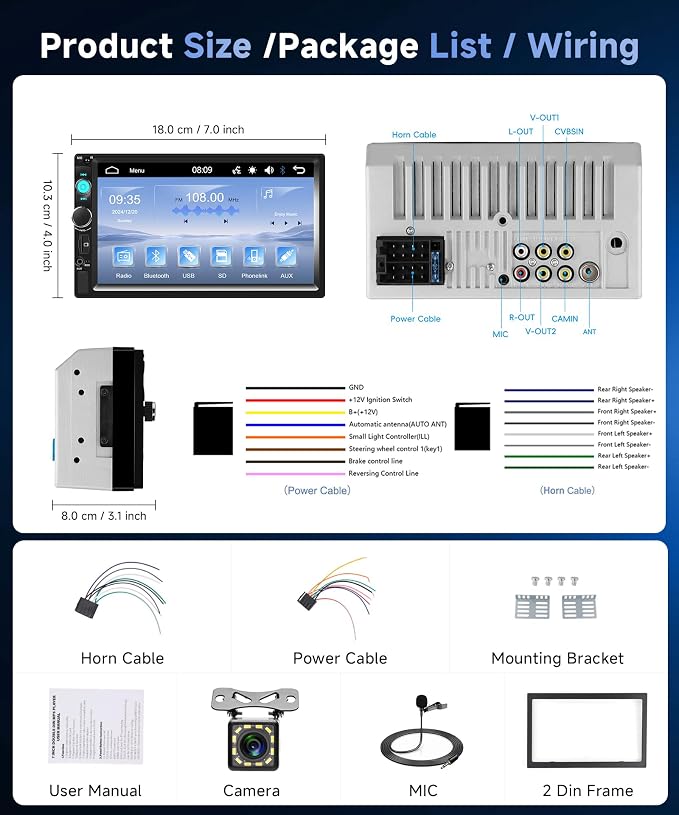 Double Din Car Radio with Bluetooth iOS/Android Mirror Link, 7 Inch Touch - Image 6