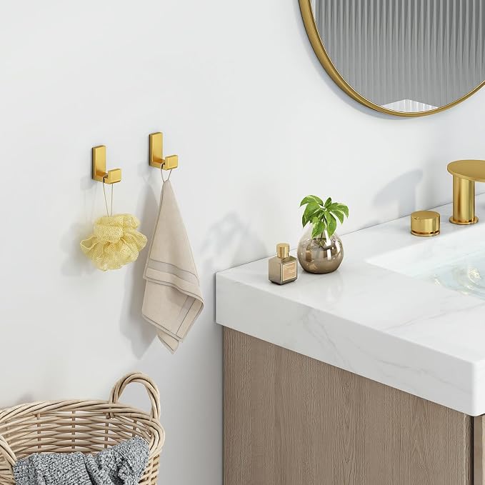 Angle Simple Towel Hook Brushed Gold 2 Pack, 304 Stainless Steel Robe Hook - Image 3