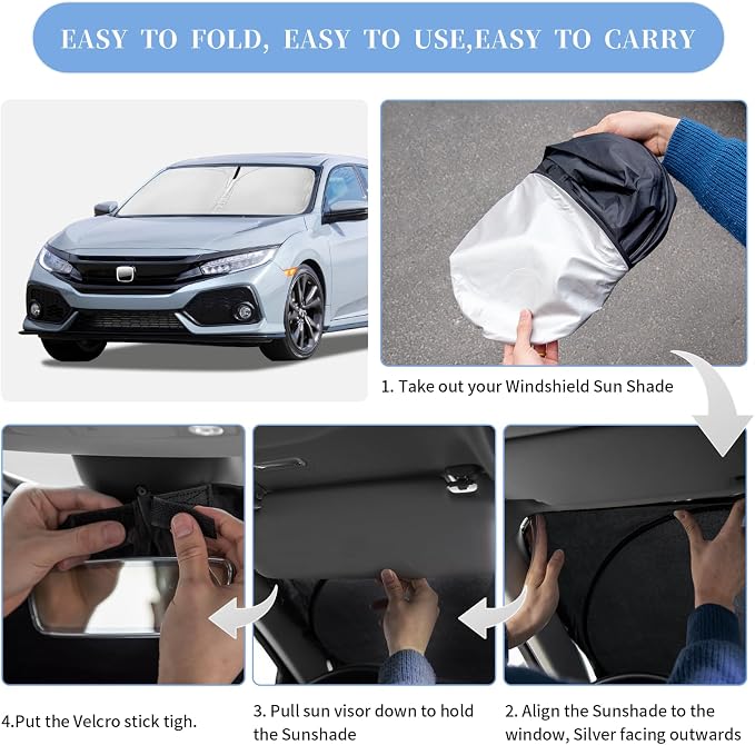 for Honda Civic 2016-2021 Sun Shade Sunshade Windshield Cover, 4-Layer Front - Image 6