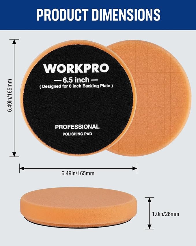 WORKPRO 6.5 Inch Buffing Sponge Pads, Cutting Polishing Pad Kit - Image 3