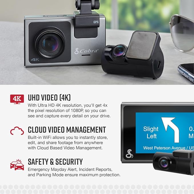 Cobra Smart Dash Cam + Rear Cam – UHD 4K Resolution, Alexa Built-In, 3-Camera - Image 3