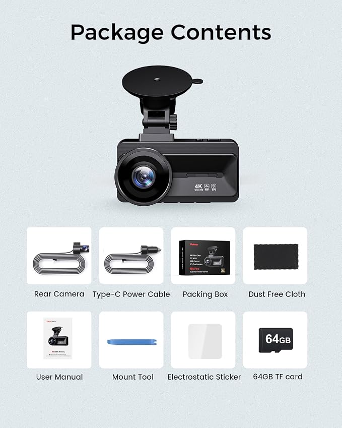 COOLCRAZY 4K Dash Cam Front and Rear - Image 9