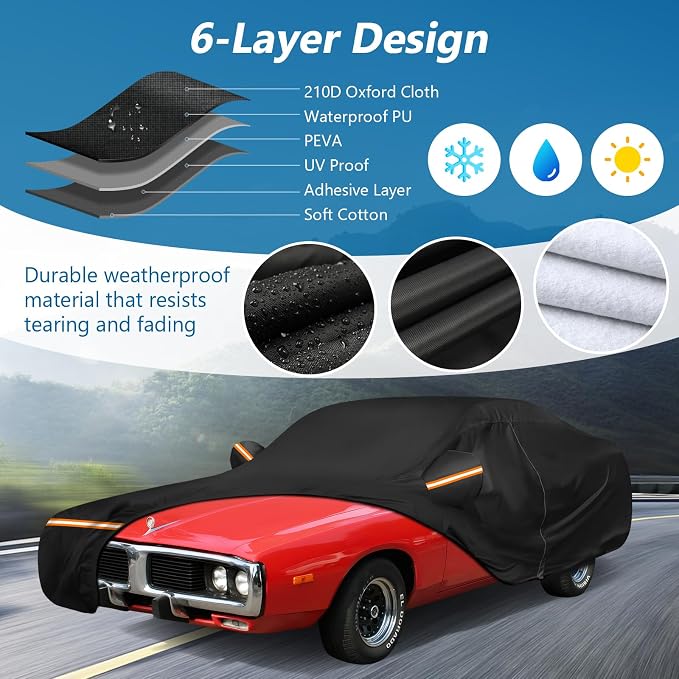 Car Cover for Dodge Charger 1968-1974, Waterproof 210D Oxford Cloth and Cotton - Image 2
