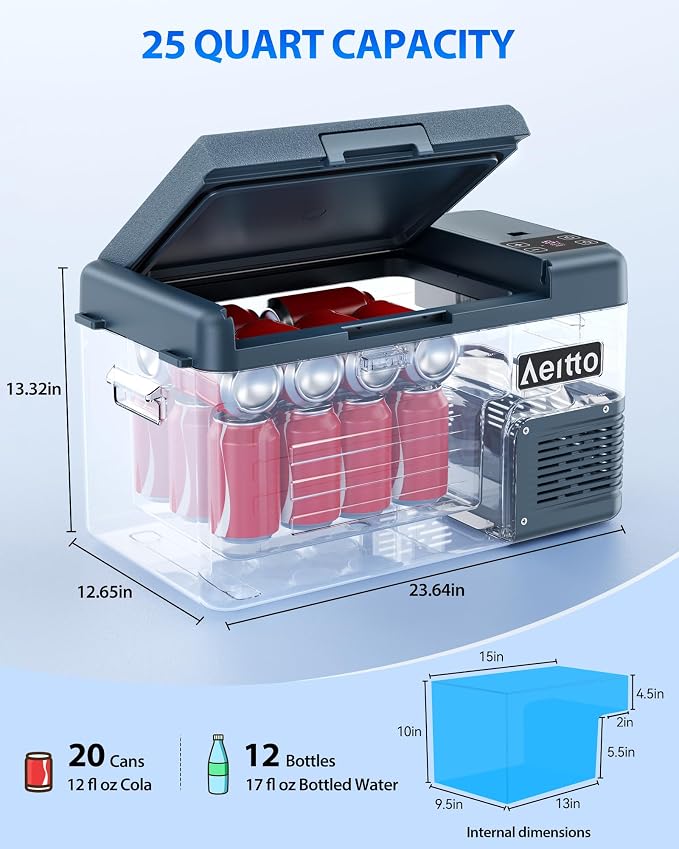 Aeitto 12 Volt Car Refrigerator 25Quart Car Fridge Freezer Electric Cooler - Image 4