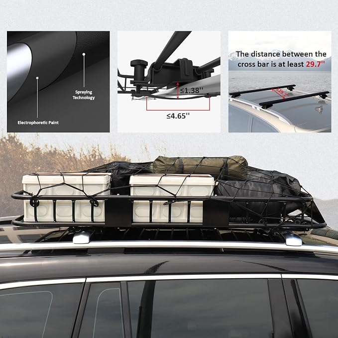 FORWODE Roof Rack Carrier Basket, Rust-Proof Steel Heavy Duty Car Top Luggage - Image 3