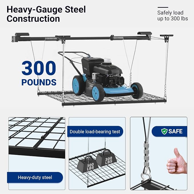 FLEXIMOUNTS GL1 Overhead Garage Lifting Storage Rack, 4x4 Ft Heavy-Duty Metal - Image 4