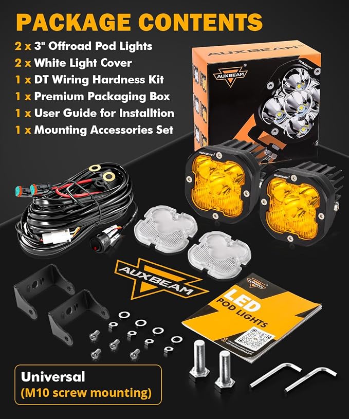 Auxbeam 3 Inch Led Pods Amber Fog White Off Road Driving Light XP-Ultra Series - Image 7