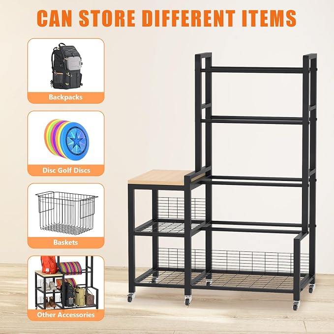Disc Golf Storage Rack with Wheels – Heavy Duty Metal Disc Golf Rack - Image 5