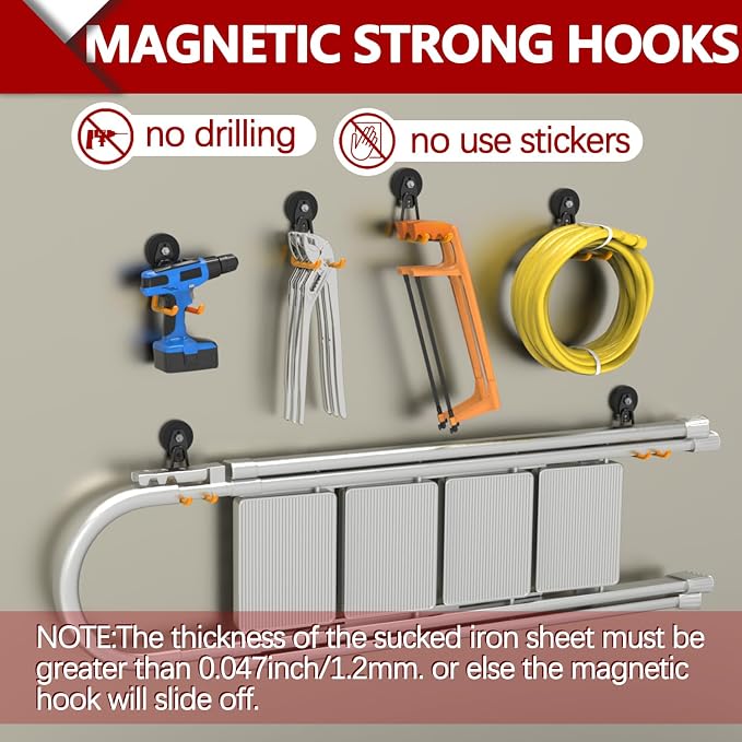 3-H Heavy Duty Magnet Garage Hooks 2 Pack, Extra Large Strong Magnetic Hooks - Image 6