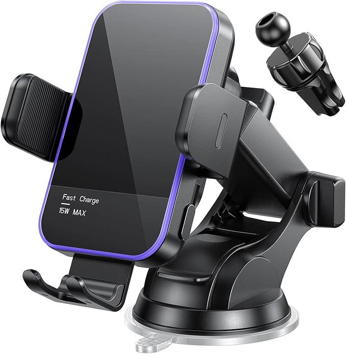 Wireless Car Charger, 【7 Colored RGB Backlit】 Mosurr 15W Auto Clamping Phone by Mosurr