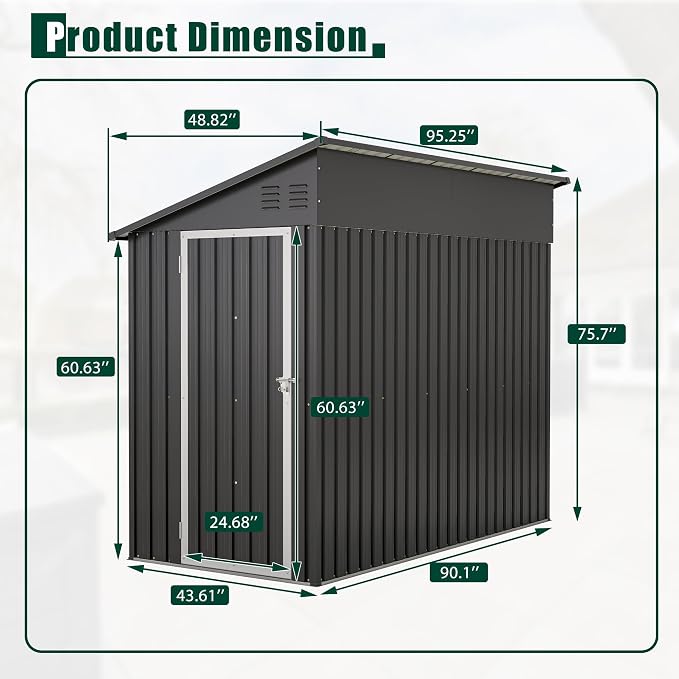 4 x 8 FT Metal Outdoor Storage Shed - Image 3