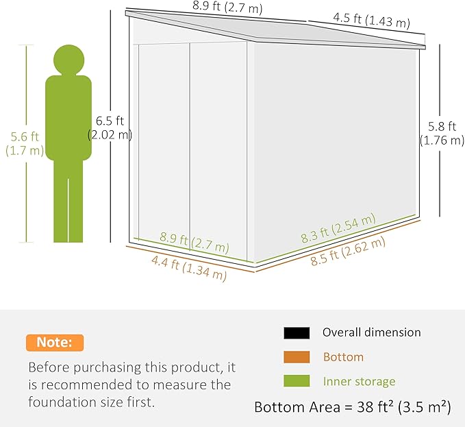 Outsunny 4.6' x 9' Steel Outdoor Storage Shed, Lean to Shed, Metal Tool House - Image 7