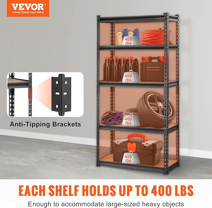 VEVOR Storage Shelving Unit, 5-Tier Adjustable, 2000 lbs Capacity, Heavy Duty - Image 4