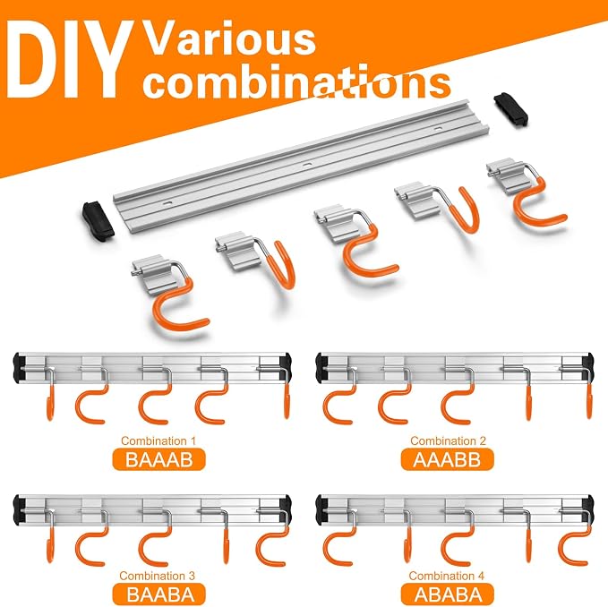 69'' Aluminum Alloy Garage Tool Organizer Hooks, Broom Holder Wall Mount - Image 4