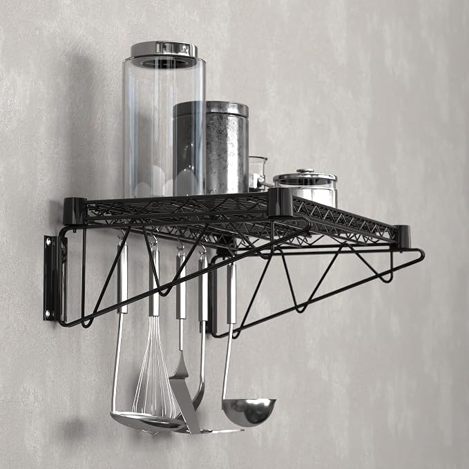 14" x 24" Black Epoxy Wire Wall Mount Shelf - Image 5