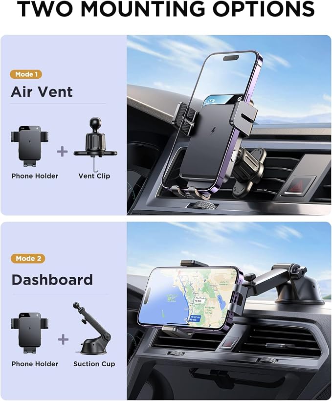 JOYROOM Wireless Car Charger, 15W Qi Fast Charging Car Charger Phone Holder - Image 2