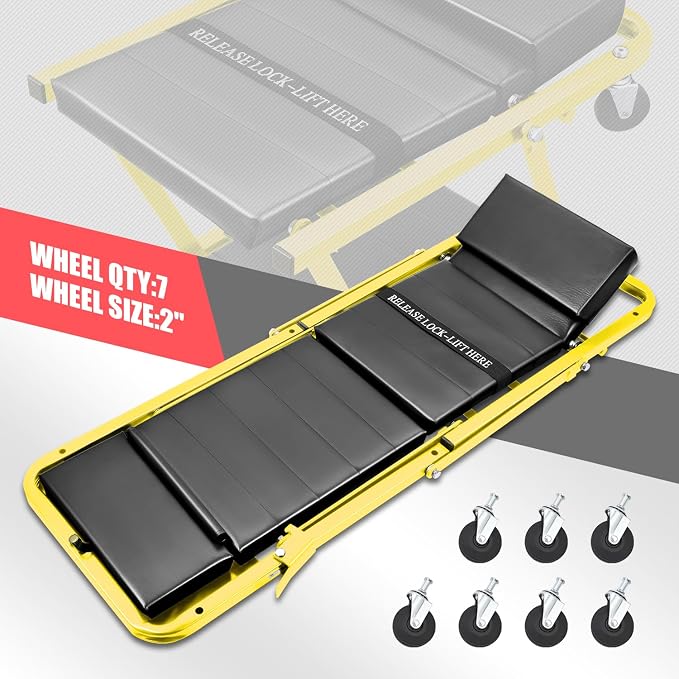 DNA MOTORING 48" 2 IN 1 Folding Rolling Garage Shop Creeper Roller Seat - Image 3