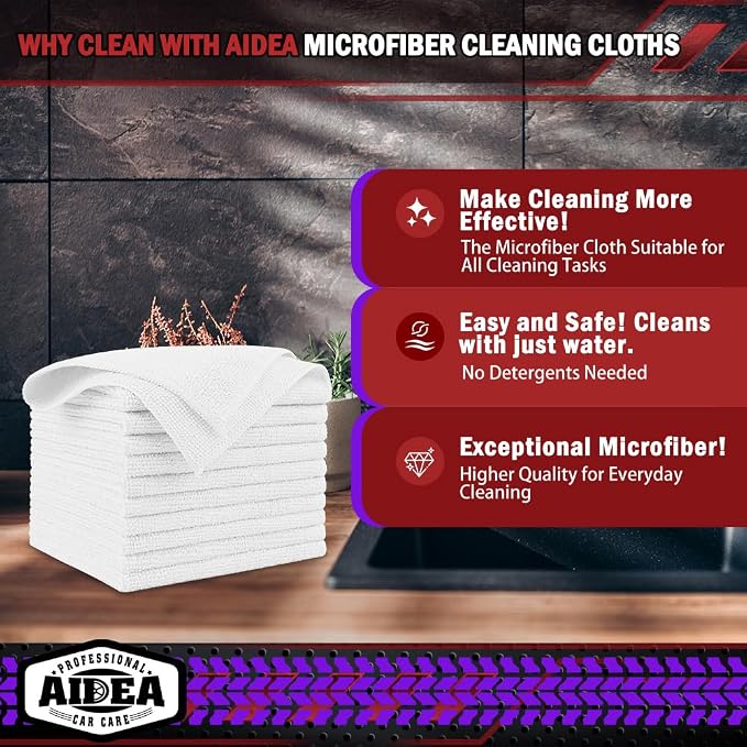AIDEA Microfiber Cleaning Cloth White 150PK, Microfiber Towels - Image 2