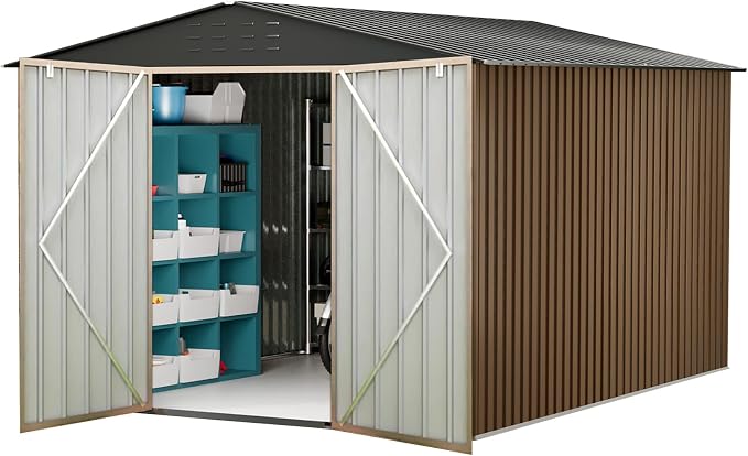 10x10FT Outdoor Metal Storage Shed, Lockable Weatherproof Garden Shed by BouPower