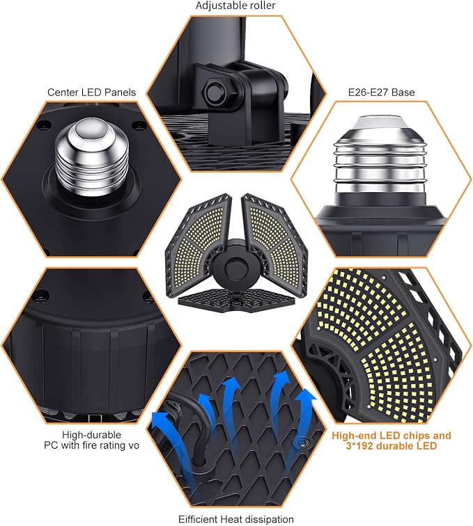 LED Garage Lights, 140W 18500 Lumens Garage Ceiling Lighting, 6000K Daylight - Image 3