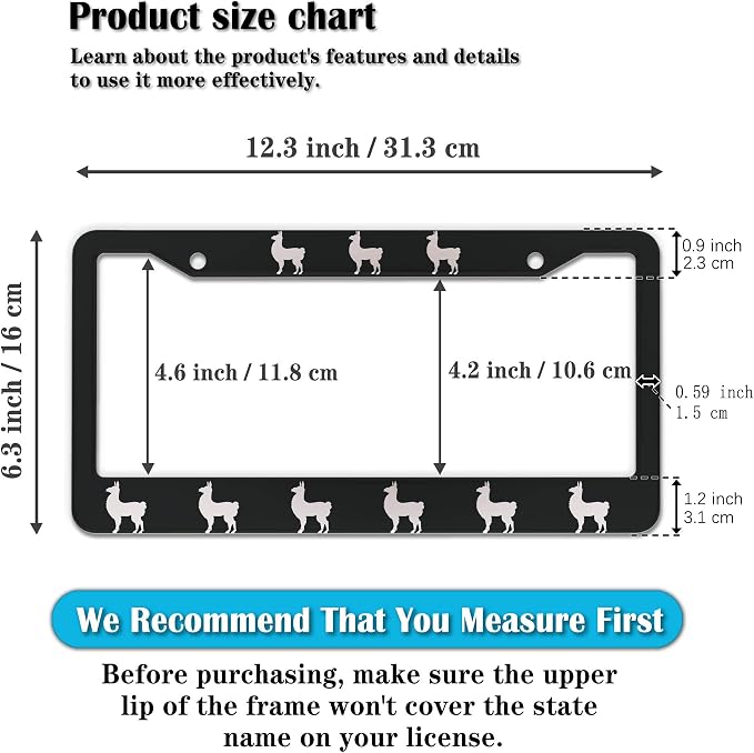 License Plate Frames Black and White Automotive Exterior Accessories Llama - Image 2