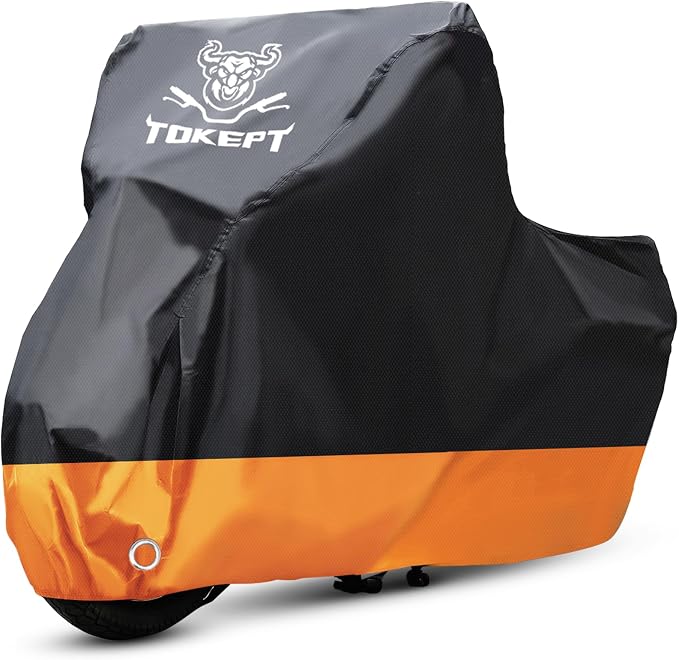 Motorcycle Cover, All-Season Waterproof Outdoor Sun Protection Fit up to 116 by Tokept