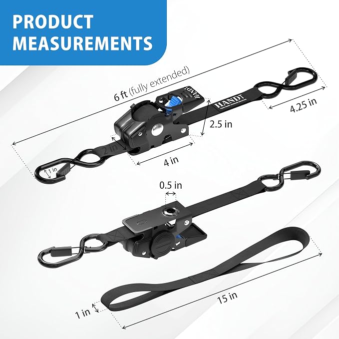 HandT USA Based Retractable Ratchet Straps 1in x 6ft - Image 7