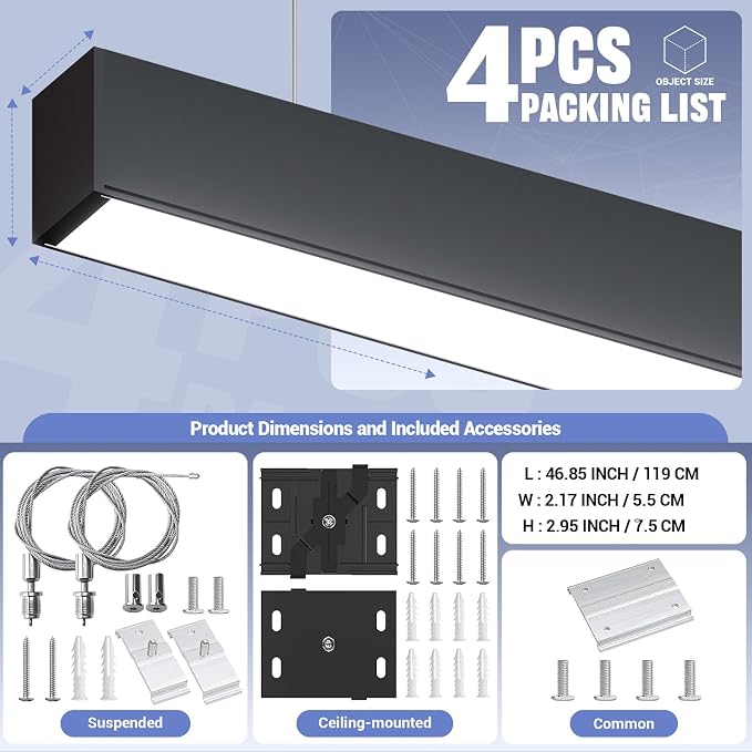 4FT LED Linear Lights 50/45/40/35/30W Up and Down Light, 3000/4000/5000K 4 Feet - Image 5