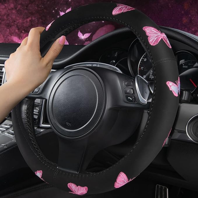 CAR PASS Pink Leather & Gaberdine Butterfly Car Seat Covers Full Set - Image 8